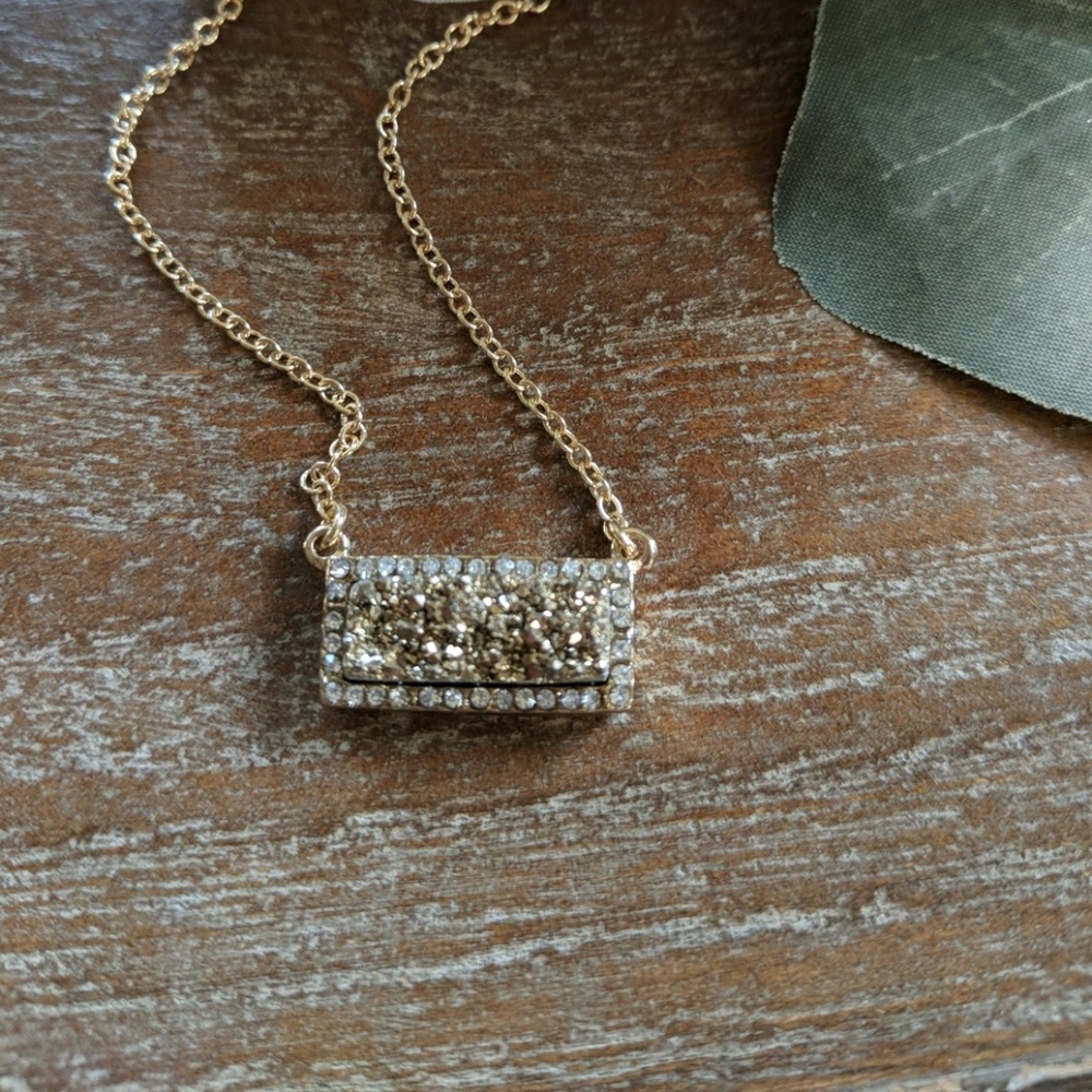 Gold Druzy Natural Stone Necklace - Picture 3 of 4
